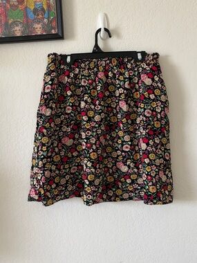 LOFT BLACK DITSY FLORAL MINI SKIRT XS ELASTIC WAIST POCKETS COTTAGECORE BOHO